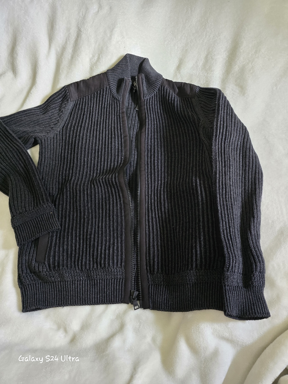 Calvin Klein Men's Black Ribbed Full-Zip Sweater Jacket